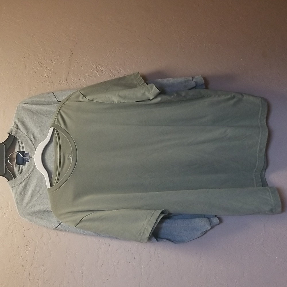 GEORGE & PURITAN, 2 MEN XL Pullovers,1 sh sl & 1 long Sl, green & Grey EUC #2517